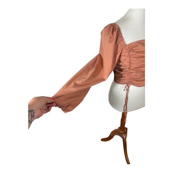 Peach Dusty Rose Ruched Gathered Front Long Sleeve Blouse Size L - Picture 4 of 9